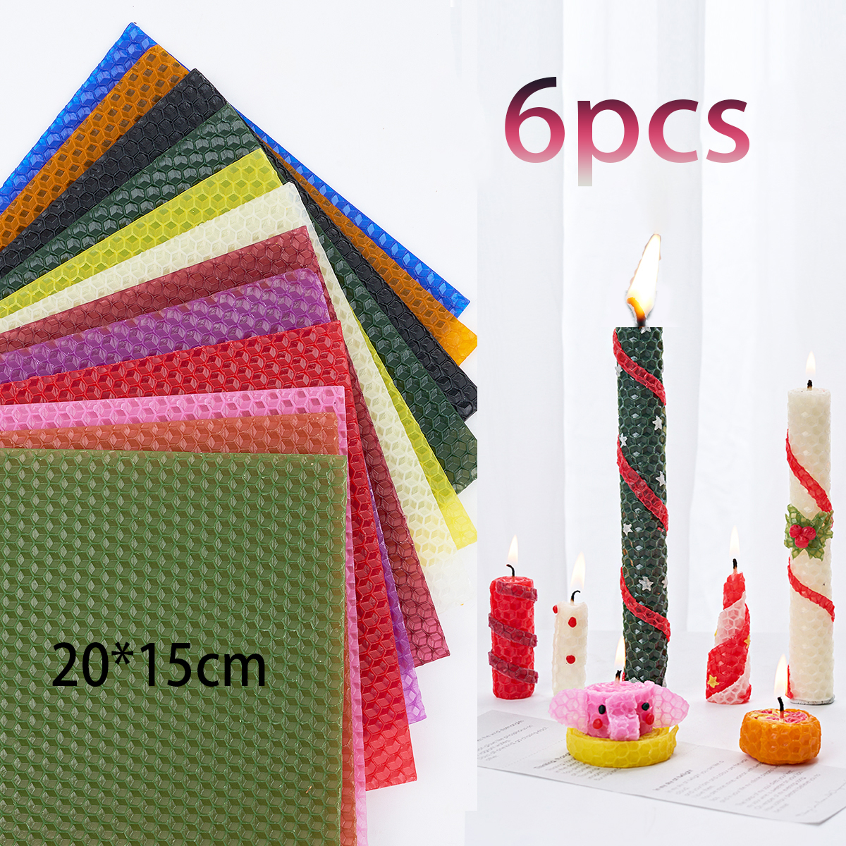 Beeswax Sheet Roll - 15*20Cm 6Pcs 12Colors Colored Beeswax Sheet